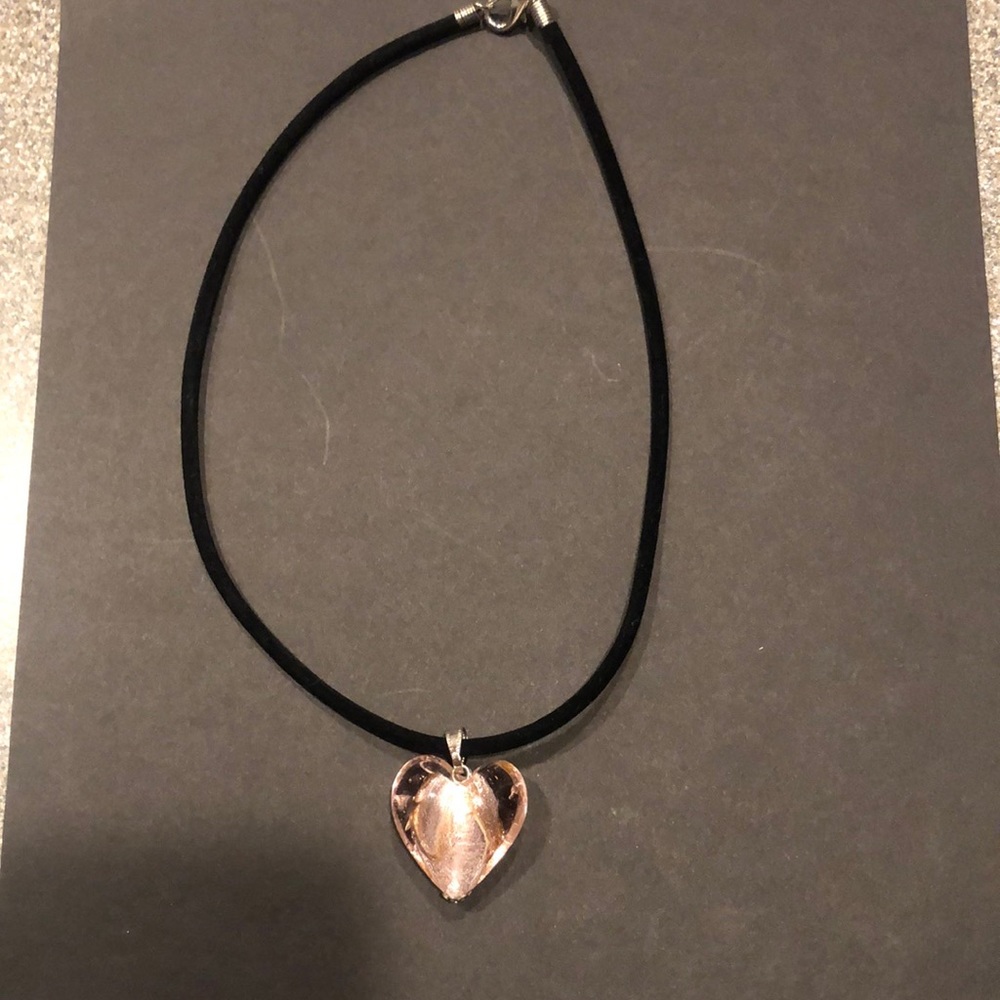 Valentine’s Day Gift!!  Glass heart pendant on 18” velvet necklace.